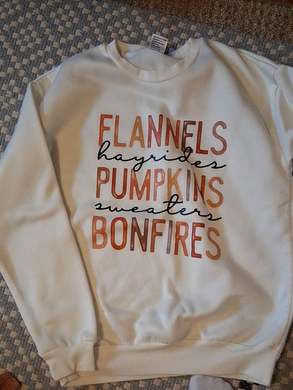White 'Flannels Hayrides Pumpkins Bonfires' Graphic Sweatshirt